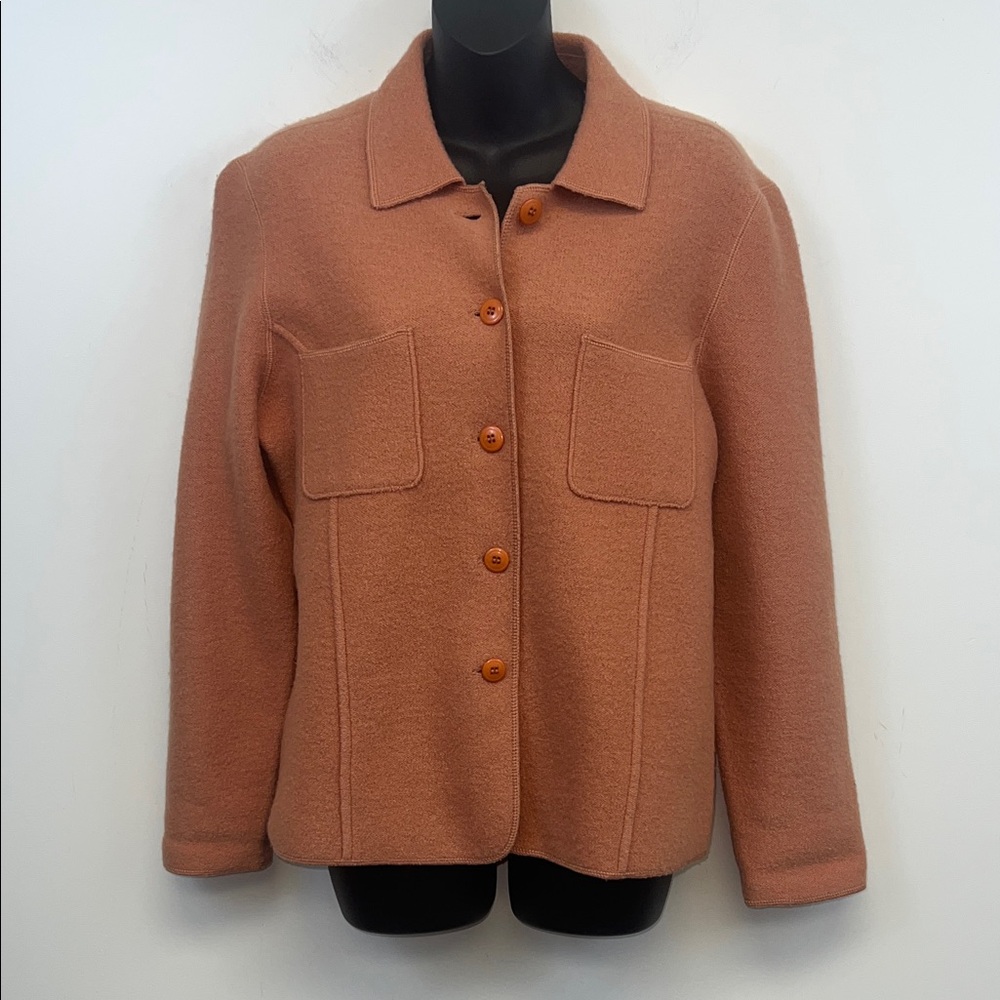 Petite Sophisticate Wool Orange Chic Fall  Button Down Top / Jacket Size M